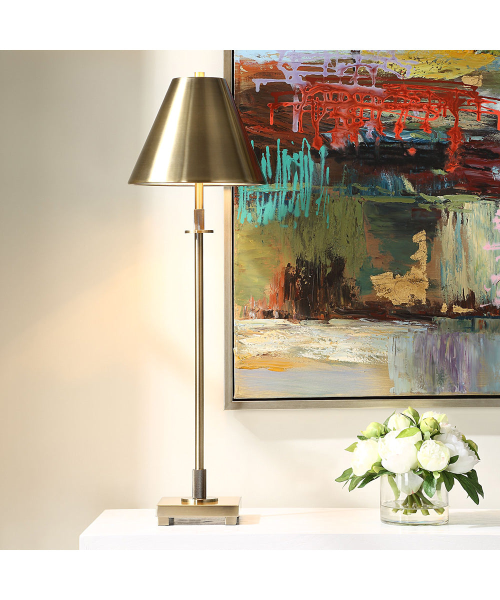 Metal Buffet Lamp in Antique Brass with Tapered Metal Shade