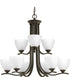 Laird 9-Light Etched Glass Traditional Chandelier Light Antique Bronze