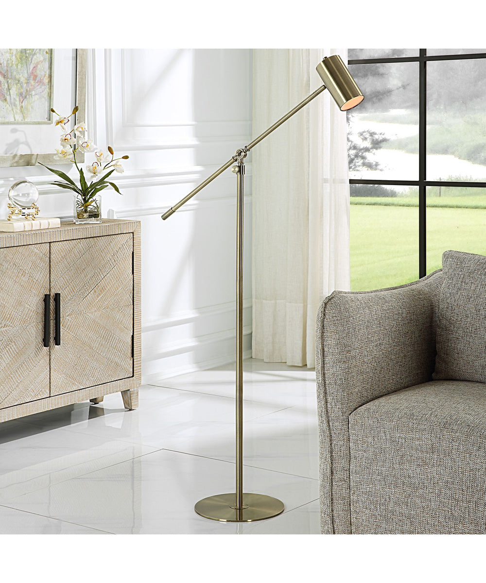 Adjustable Floor Lamp With Pivoting Shade in Antique Brass