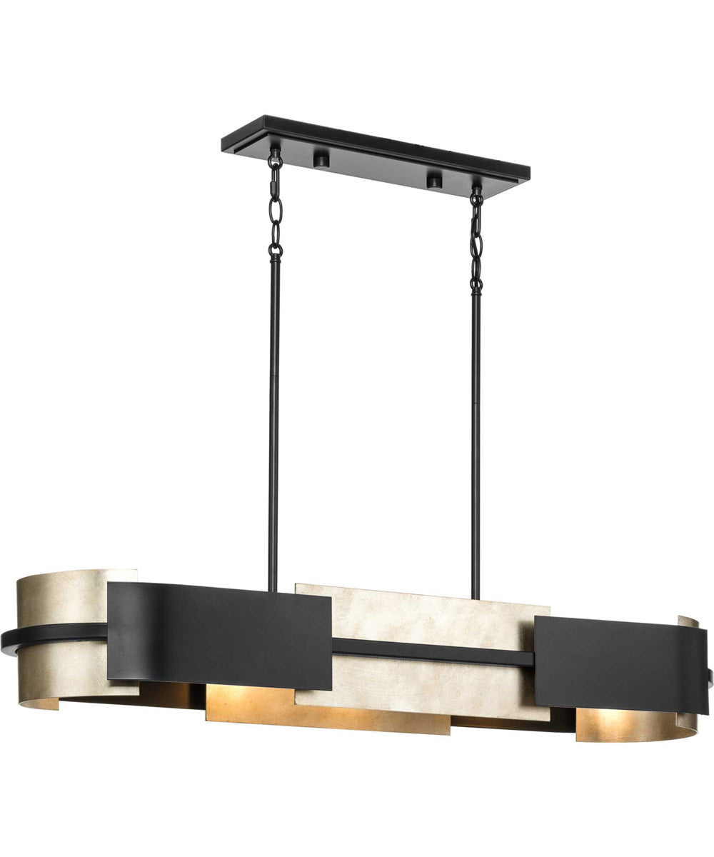 Lowery 4-Light Industrial Luxe Linear Chandelier with Aged Silver Leaf Accent Matte Black
