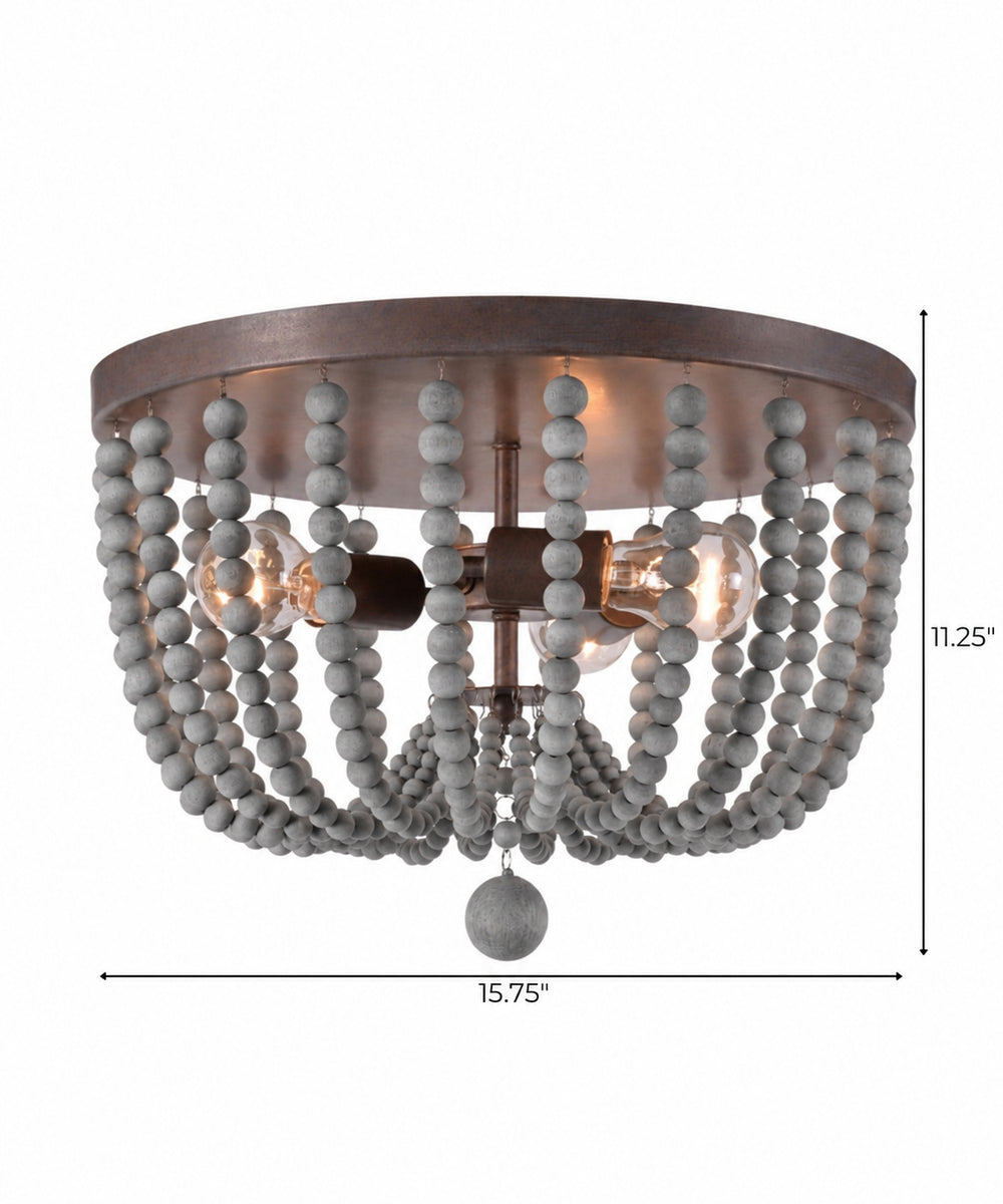 Dumas 16"W 3-Light Golden Bronze Finish Distressed Gray Wood Bead Flushmount by KenroyHome