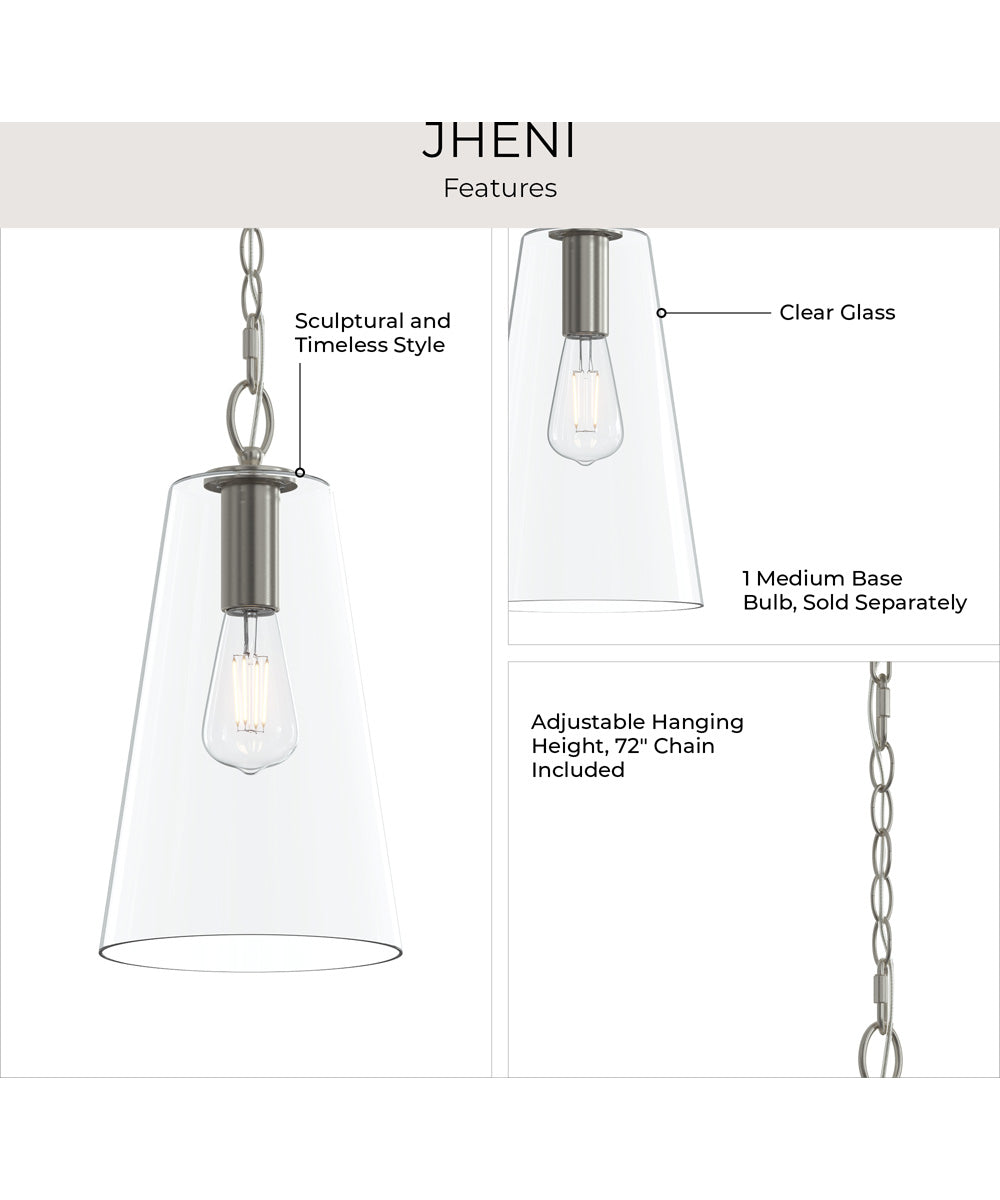 Jheni 1-Light Pendant with Clear Glass Shade Brushed Nickel