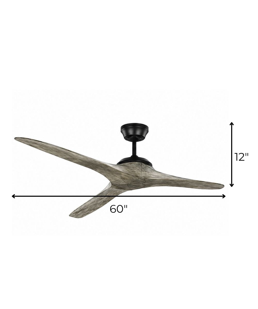 60" Edge Coastal 3-Blade Indoor/Outdoor Ceiling Fan Aged Pewter with Light Grey Weathered Oak Blades with Remote