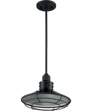 12"W Blue Harbor 1-Light Pendant Gloss Black / Silver