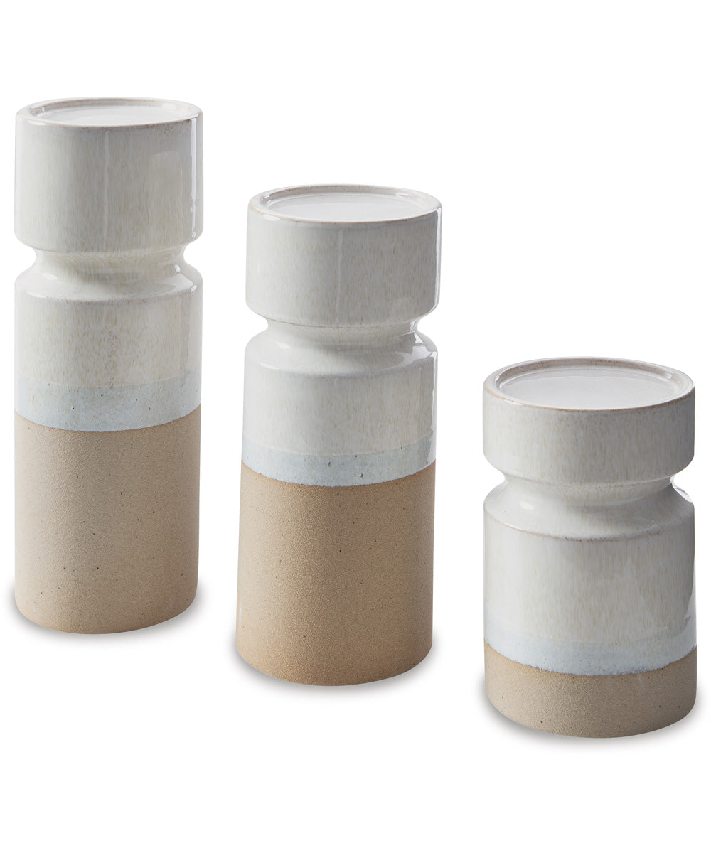 Hurston Candle Holder Set Set of 3 Ivory/Brown
