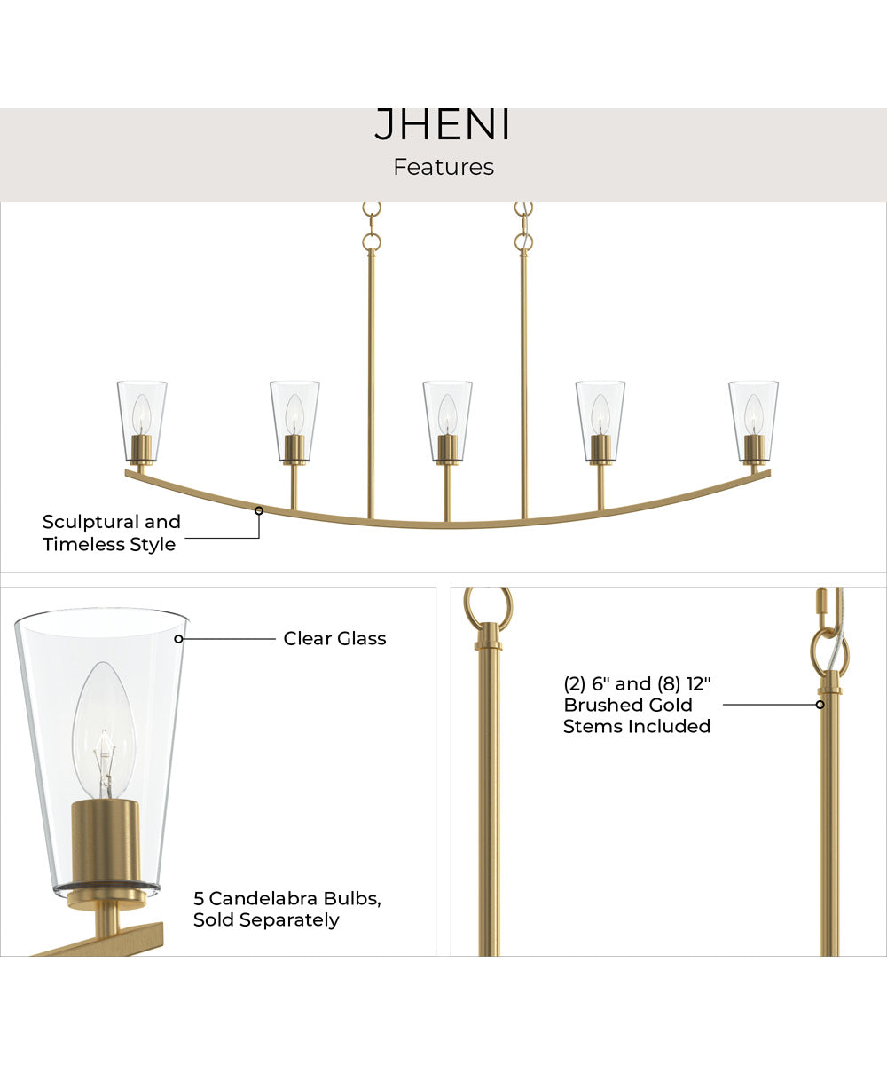 Jheni 5-Light Linear Chandelier with Clear Glass Shades Brushed Gold