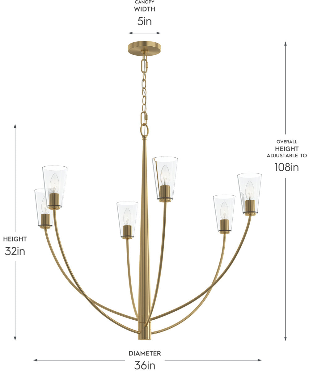 Jheni 6-Light Large Chandelier with Clear Glass Shades Brushed Gold