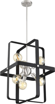 18"W Prana 6-Light Pendant Matte Black / Brushed Nickel