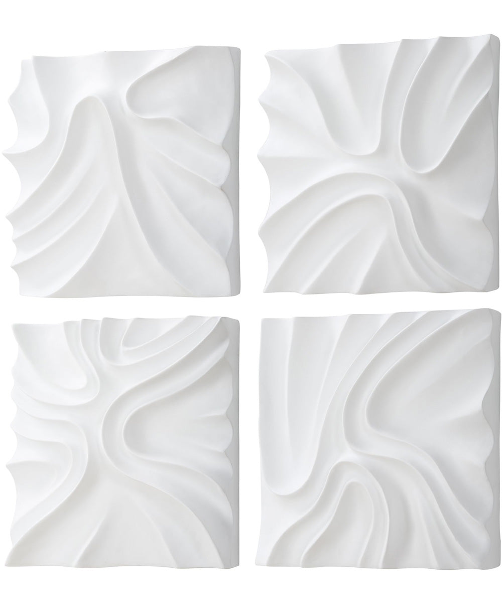 Snowdrift Scultped White Wall Decor, Set of 4