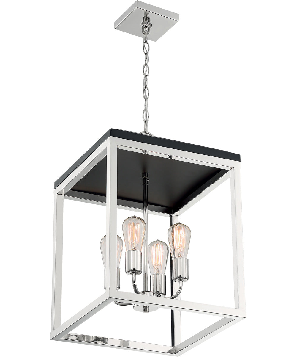 14"W Cakewalk 4-Light Pendant Polished Nickel / Black Accents