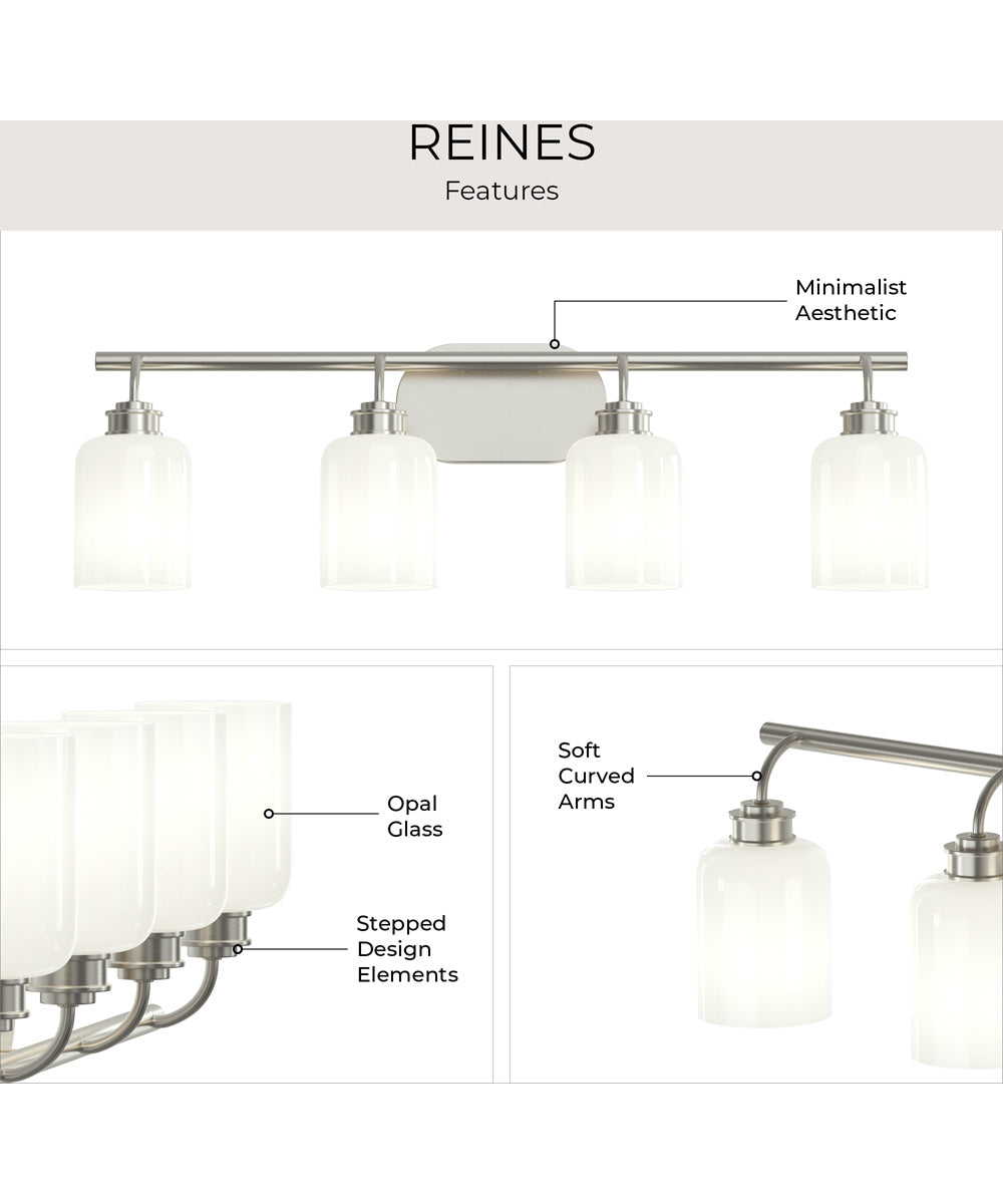 Reines 4-Light Bath Vanity with Opal Glass Shades Brushed Nickel