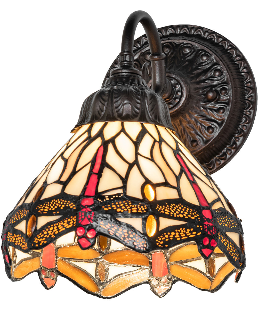 7" Wide Tiffany Hanginghead Dragonfly Wall Sconce Orange