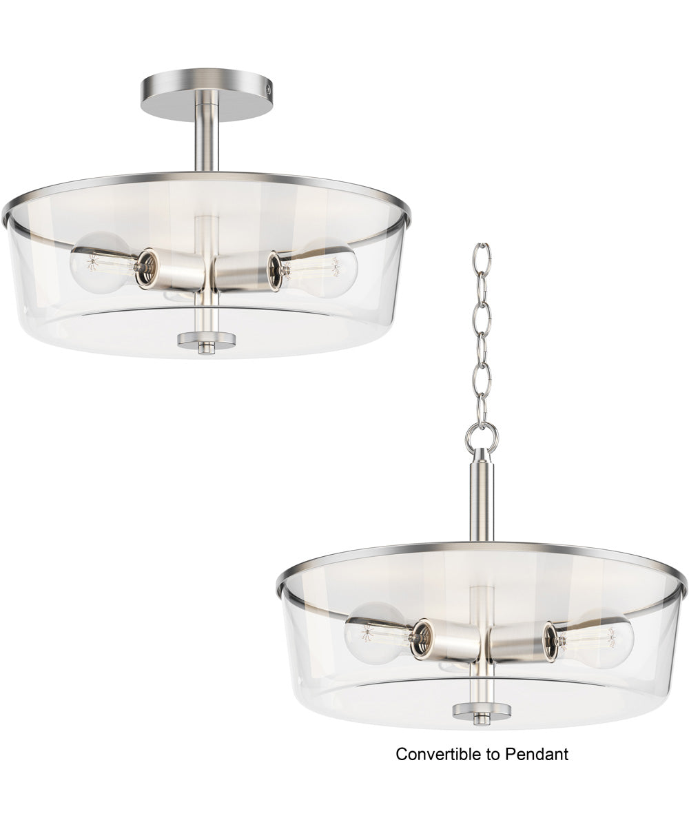 Fuller 3-Light Semi Flush/Pendant Convertible Satin Nickel