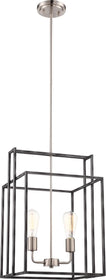 14"W Lake 2-Light Pendant Iron Black / Brushed Nickel Accents