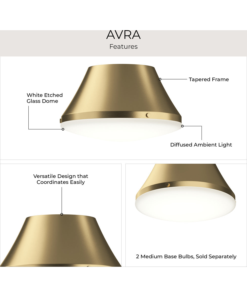 Avra Medium 2-Light Flush Mount with Etched White Glass Shade Brushed Gold