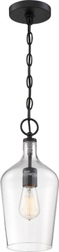 7"W Hartley 1-Light Pendant Matte Black / Clear