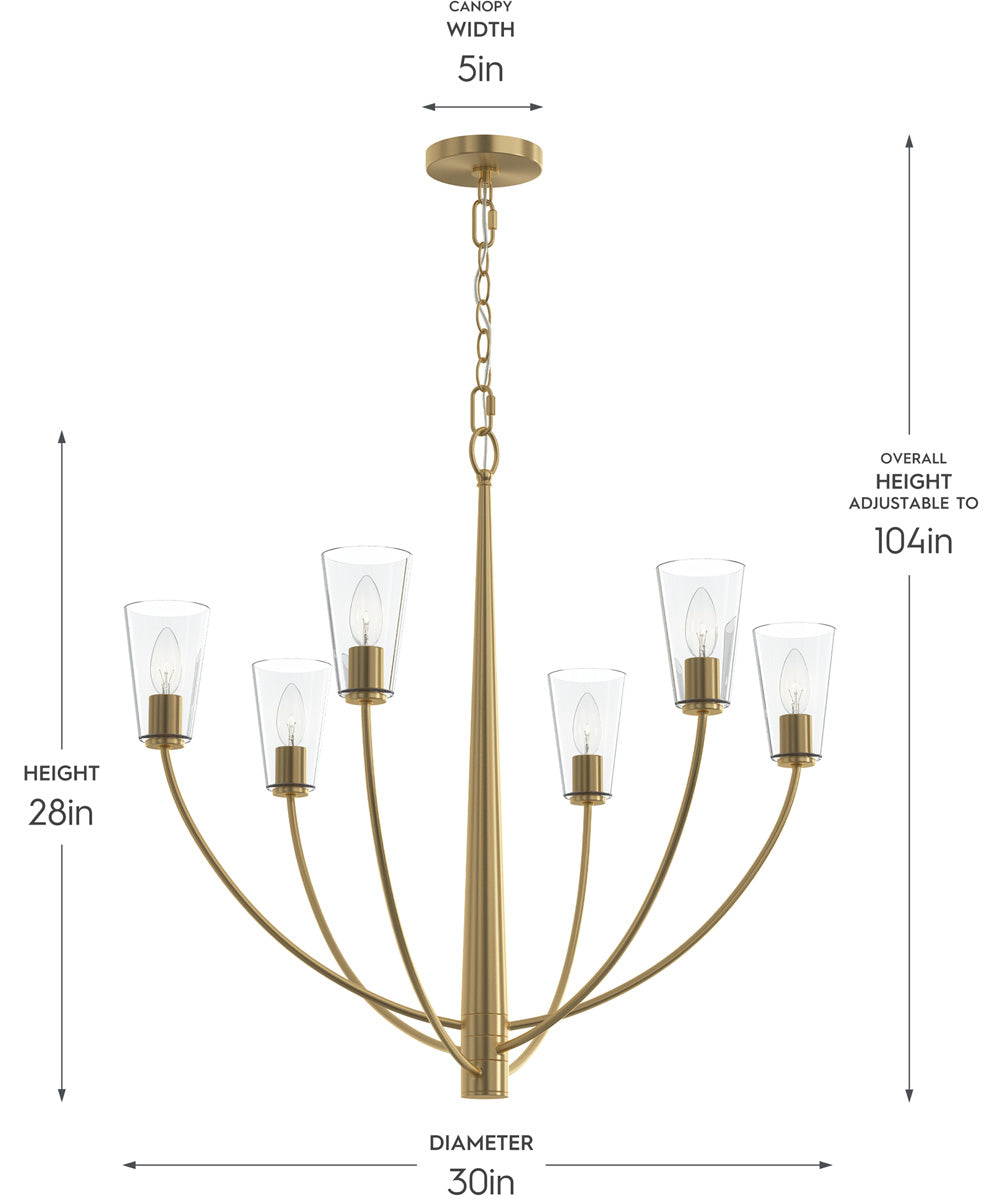 Jheni 6-Light Chandelier with Clear Glass Shades Brushed Gold
