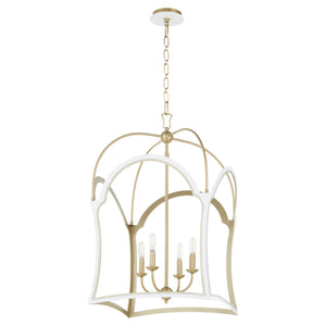 Tiffany 4-light Entry Foyer Hall Chandelier Studio White w/ Aged Brass