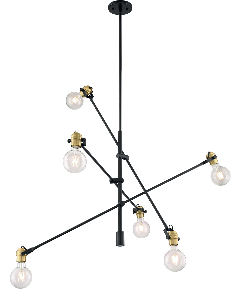 5"W Mantra 6-Light Pendant Black / Brass Accents