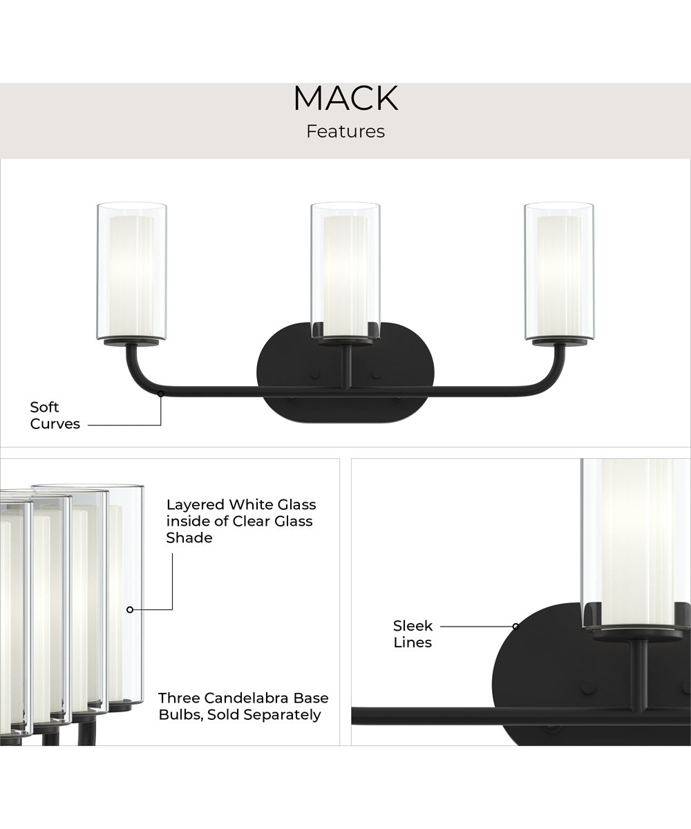 Mack 3-Light Vanity Light with Layered Glass Shades Matte Black