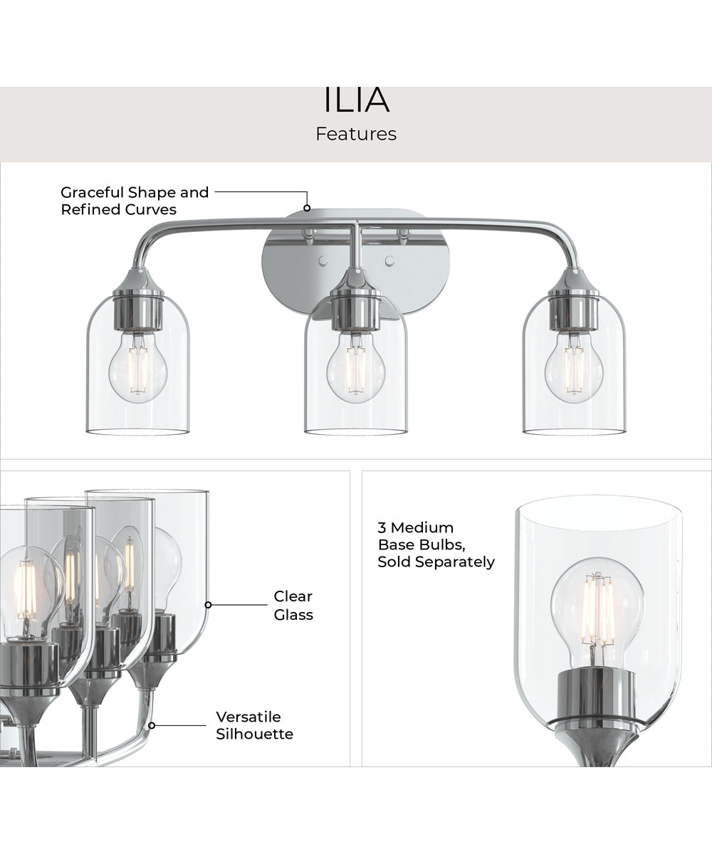 Ilia 3-Light Bath Vanity with Clear Glass Shade Polished Chrome