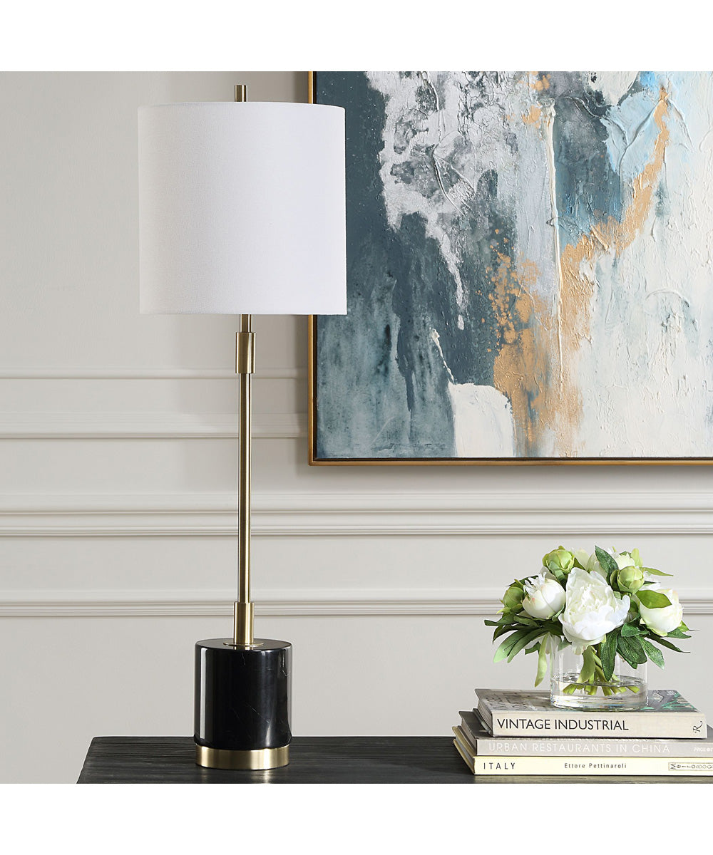 Metal Buffet Lamp in Antique Brass and Off-White