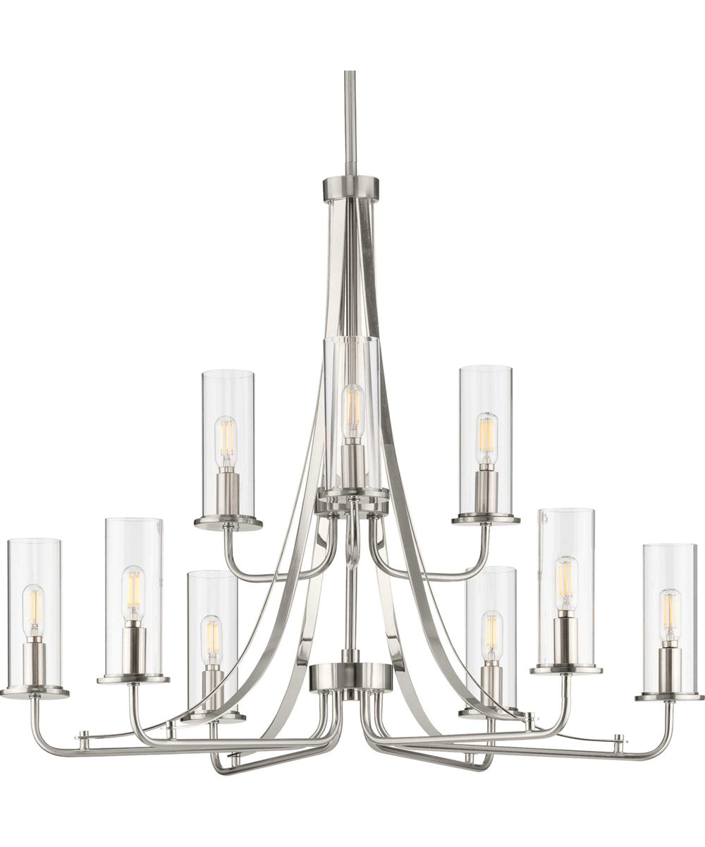 Riley 9-Light Clear Glass New Traditional Chandelier Light Brushed Nickel