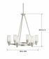 26"w Circolo 6-Light Circular Chandelier Light Brushed Nickel Finish, Clear Etched Glass Shades