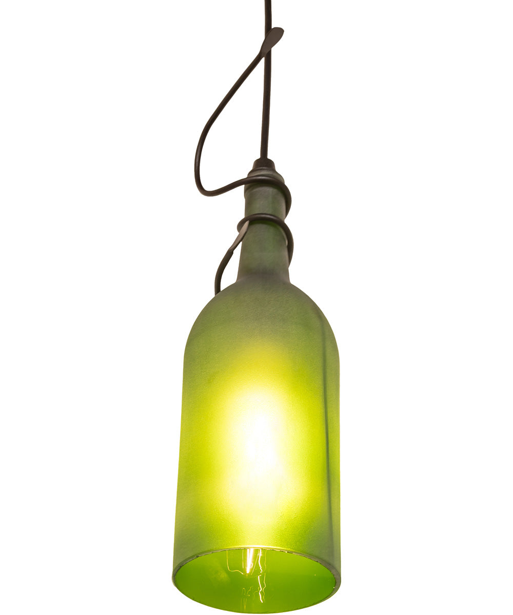 4" Wide Tuscan Vineyard Frosted Green Wine Bottle Mini Pendant