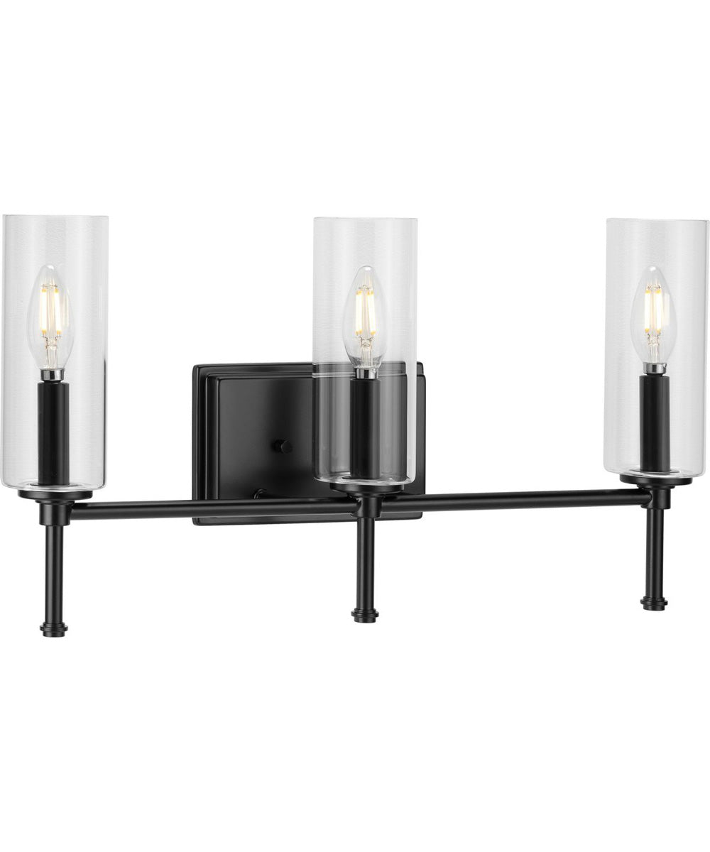 Elara 3-Light Clear Glass New Traditional Bath Vanity Light Matte Black