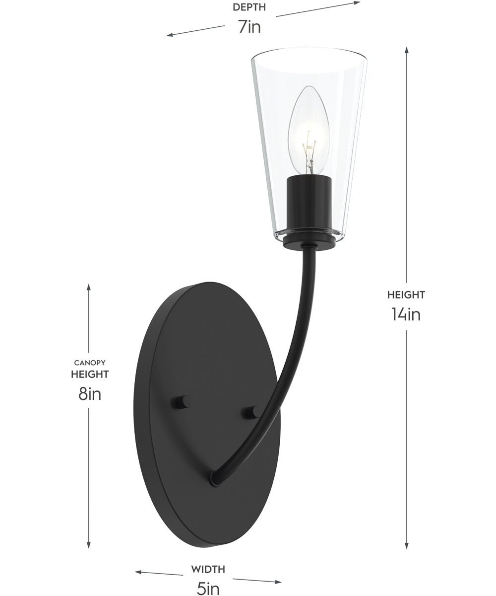 Jheni 1-Light Wall Sconce with Clear Glass Shades Matte Black