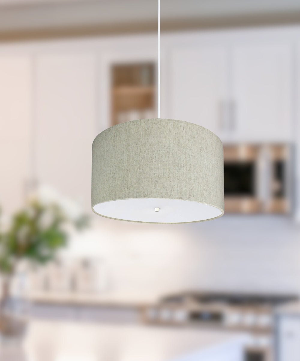 14" W 2 Light Pendant Textured Oatmeal Shade with Diffuser, White Cord