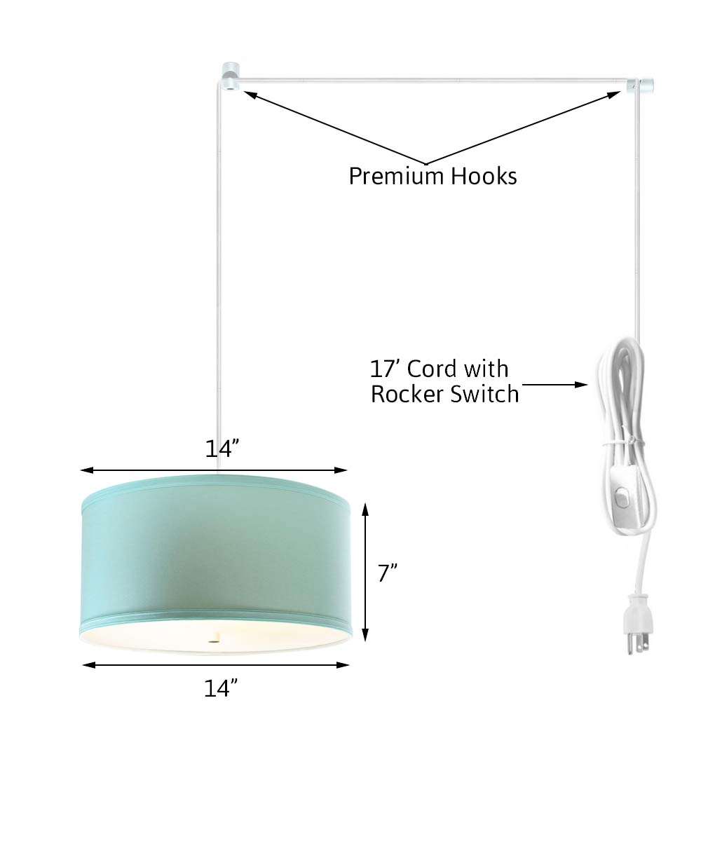 2 Light Swag Plug-In Pendant 14"w Island Paradise Blue with Diffuser, White Cord