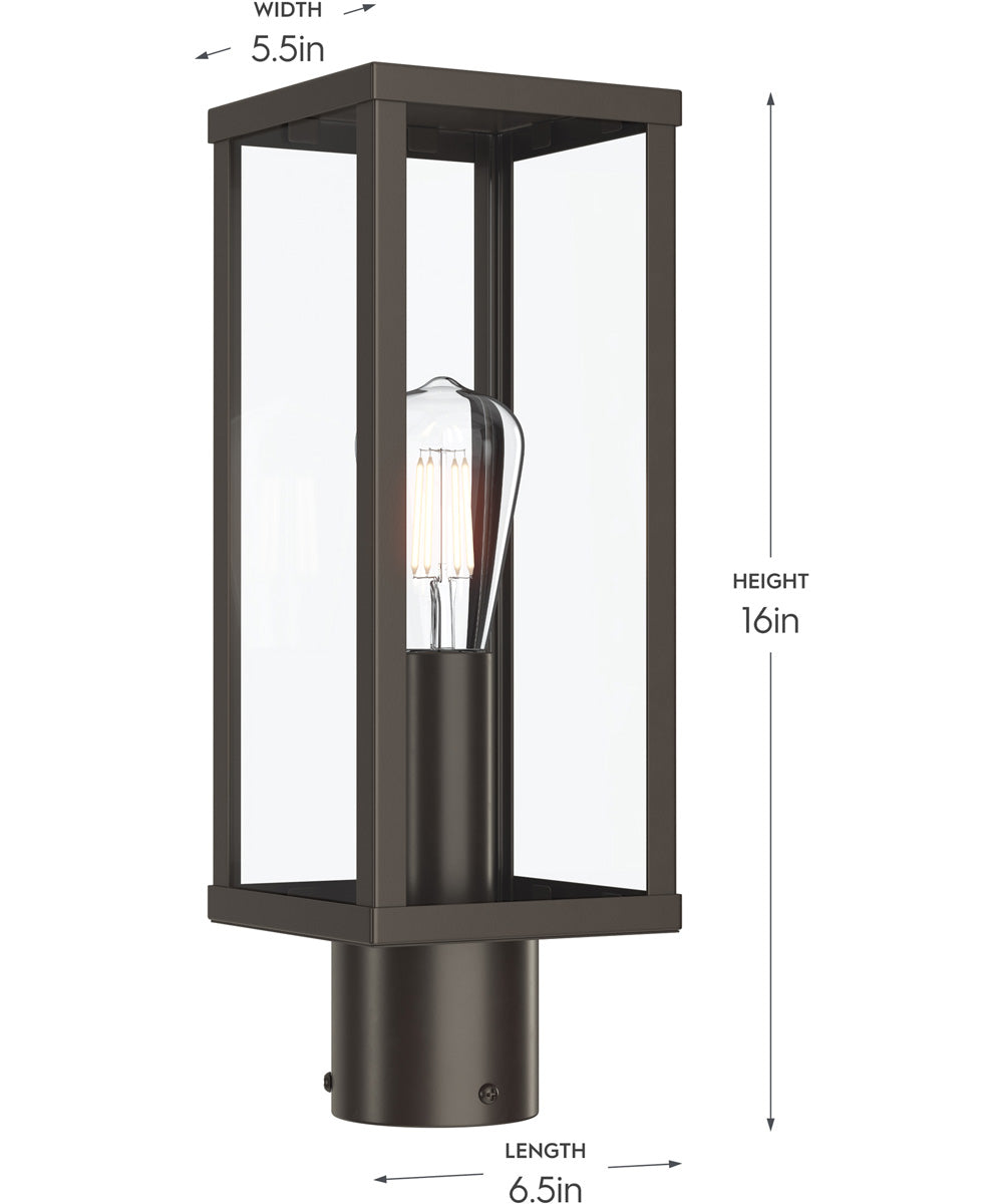 Ryle 1-Light Post Mount Lantern with Clear Glass Panels Antique Bronze