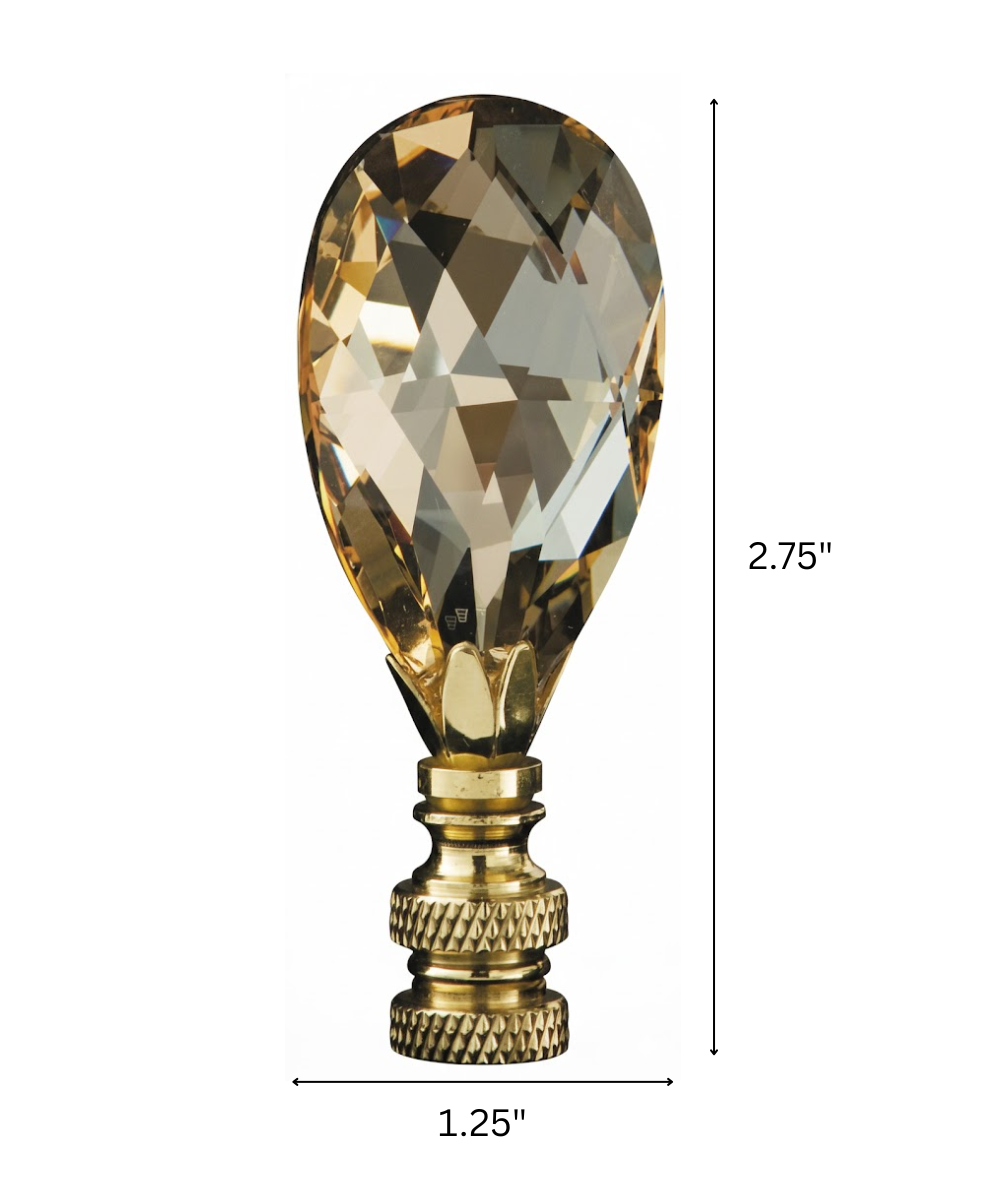 Swarovski Crystal Large Champagne Teardrops Polished Brass Lamp Finial 2.75"h