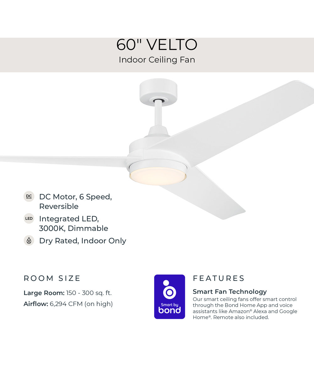 Velto 60-in. 3-Blade LED Modern Ceiling Fan Matte White