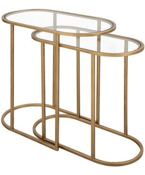 Set of Two Iron Nesting Tables in Antique Brushed Brass