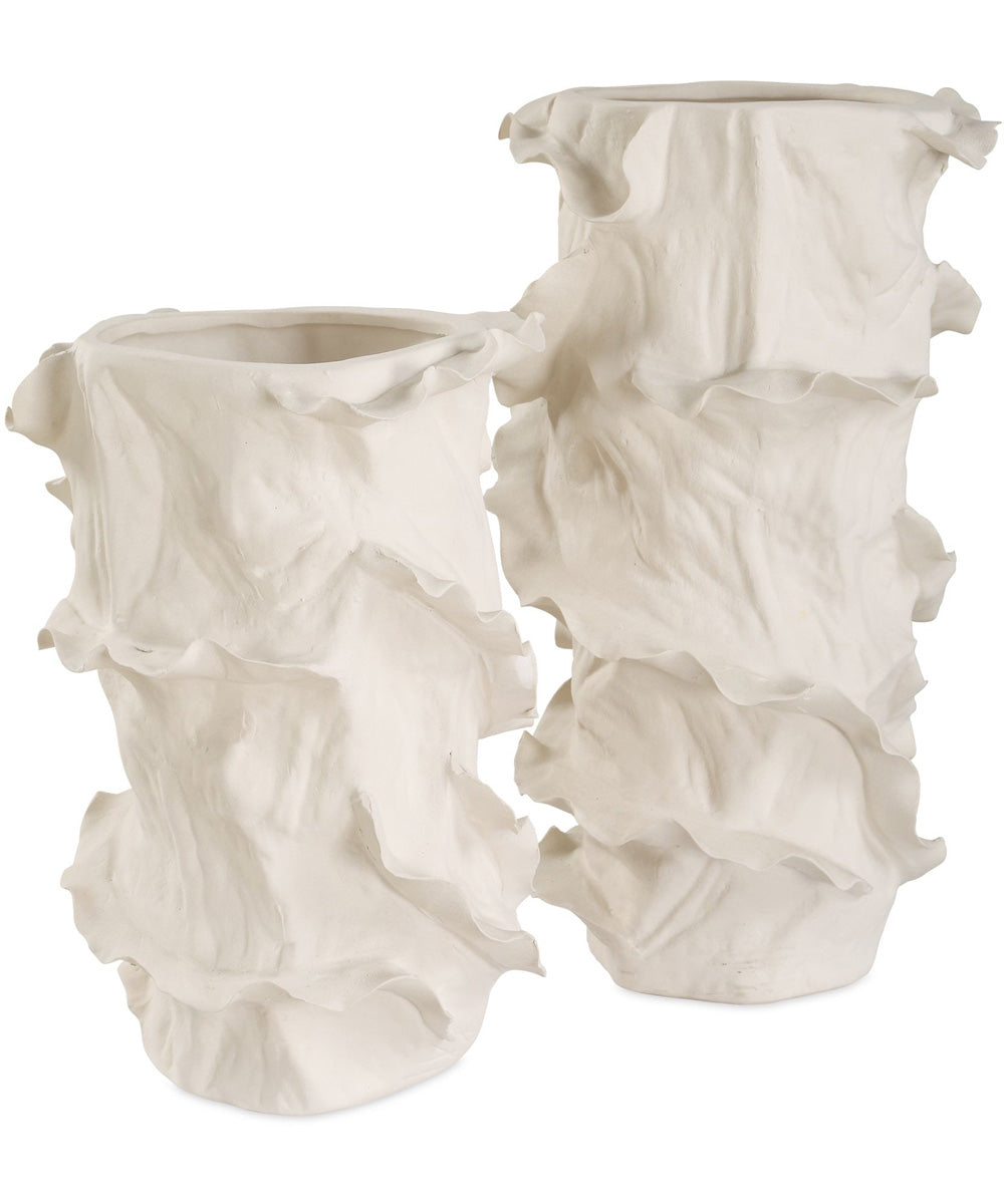 Ripple Crest White Vases Set of 2