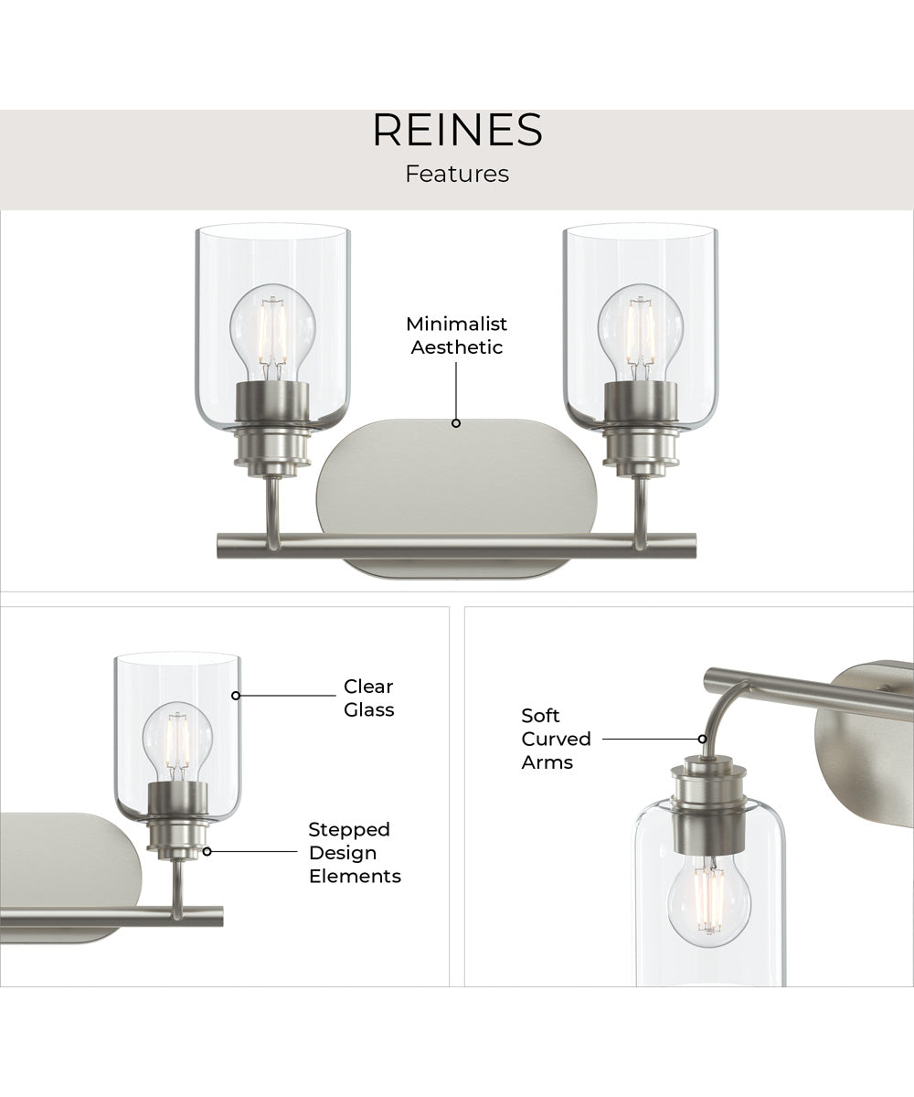Reines 2-Light Bath Vanity with Clear Glass Shades Brushed Nickel