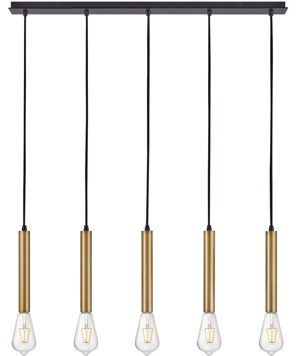 Bobbie 5-Light Large Five Light Linear Chandelier in Lacquered Brass