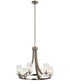 25"w Grand Bank Wood 6-Light Chandelier Light Distressed Antique Gray Finish, Clear Seeded Glass Shade