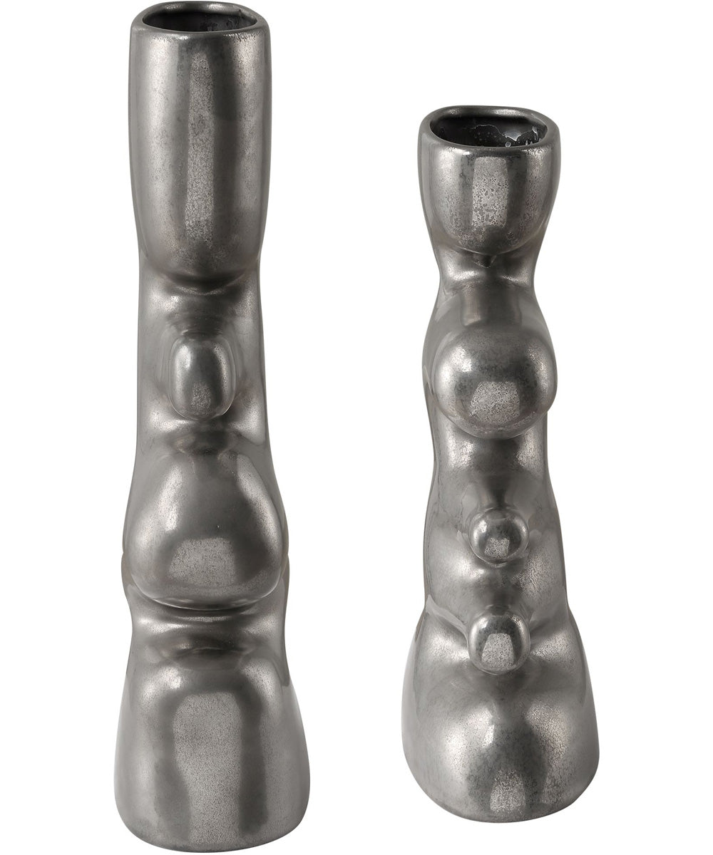Free Flowing Nickel Vases Set of 2