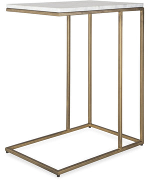 Accent Table in Antique Brass with White Morward Honed Marble