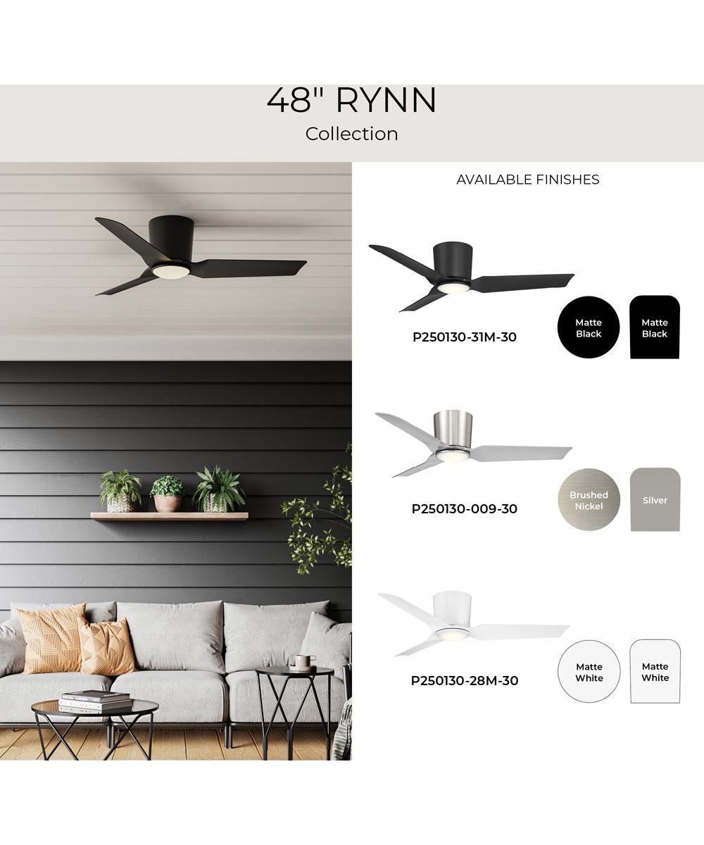 Rynn 48-in. 3-Blade Flush Mount Modern LED Ceiling Fan Brushed Nickel
