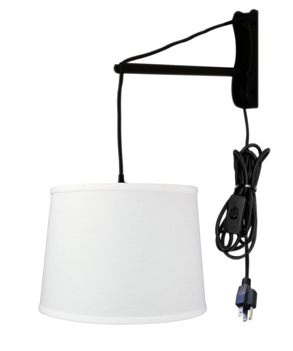 14"W MAST Plug-In Wall Mount Pendant 1 Light Black Cord/Arm White Shade