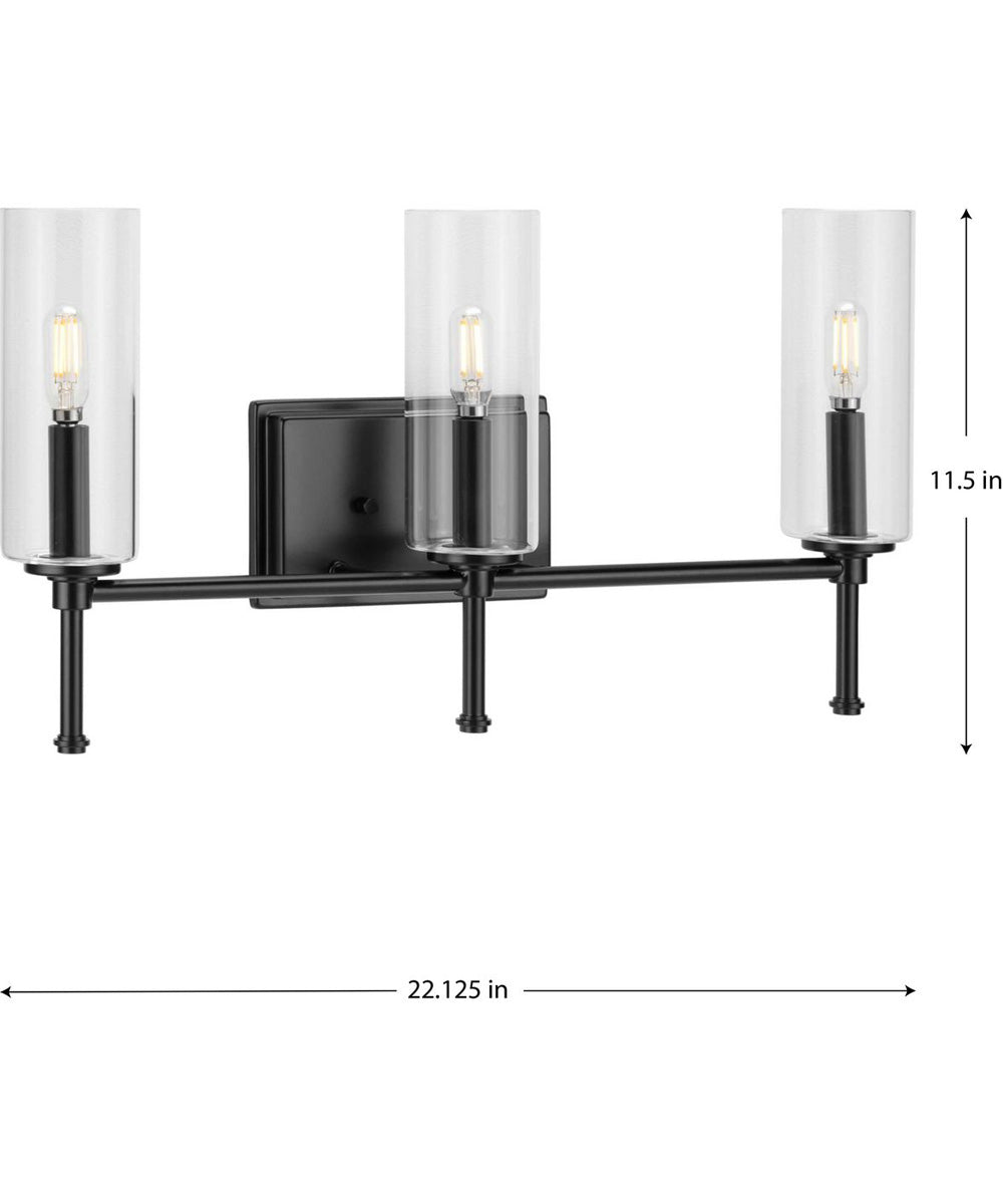 Elara 3-Light Clear Glass New Traditional Bath Vanity Light Matte Black