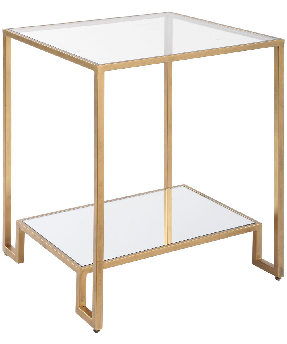 Accent Furniture with Tempeered Glass Top and Mirror Antique Gold