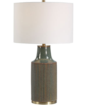 Ceramic Table Lamp in Blue-Green with White Linen