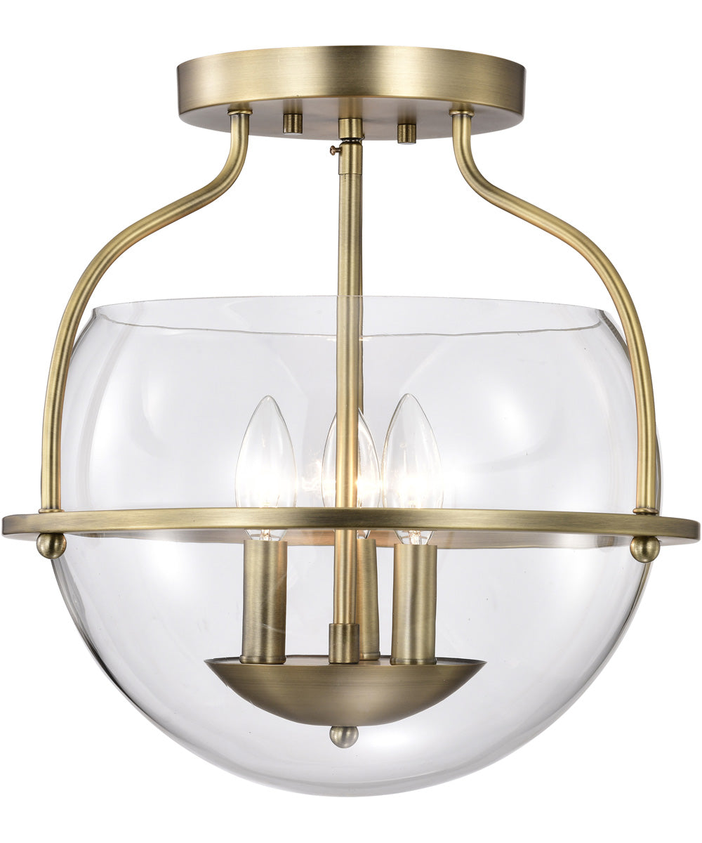 Amado 3-Light Close-to-Ceiling Vintage Brass
