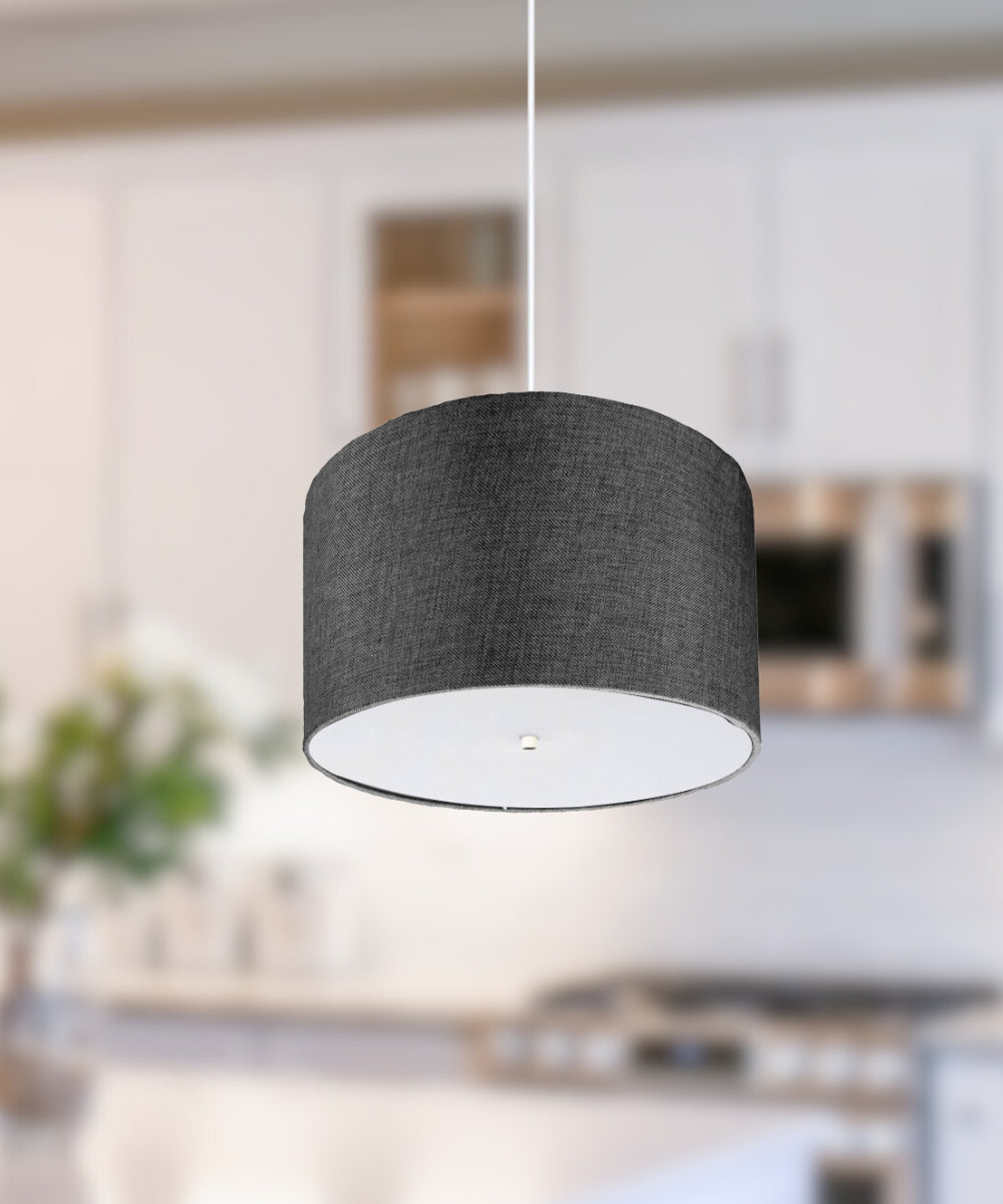 14" W 2 Light Pendant Granite Gray Shade with Diffuser, White Cord